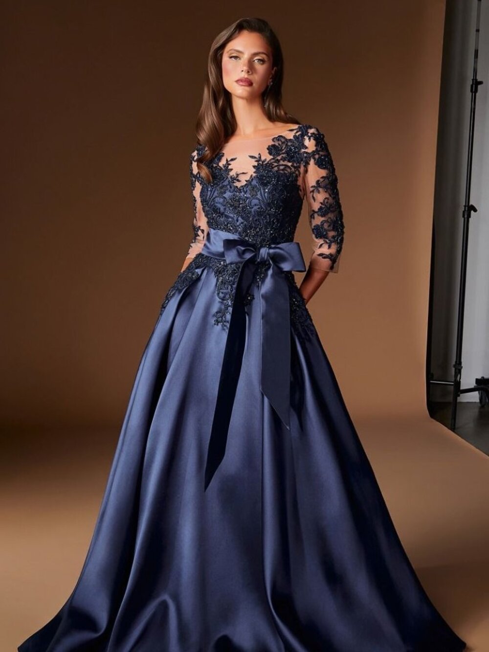 New Elegant Navy Mother Of The Bride Mikado Dress w/ 3/4 Sleeves CDS569